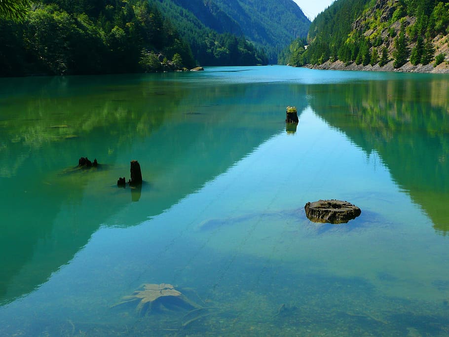 lago, fotografia de natureza montanhas, lago Ross, cascatas, Washington, estados unidos da américa, paisagem, natureza, água, montanha