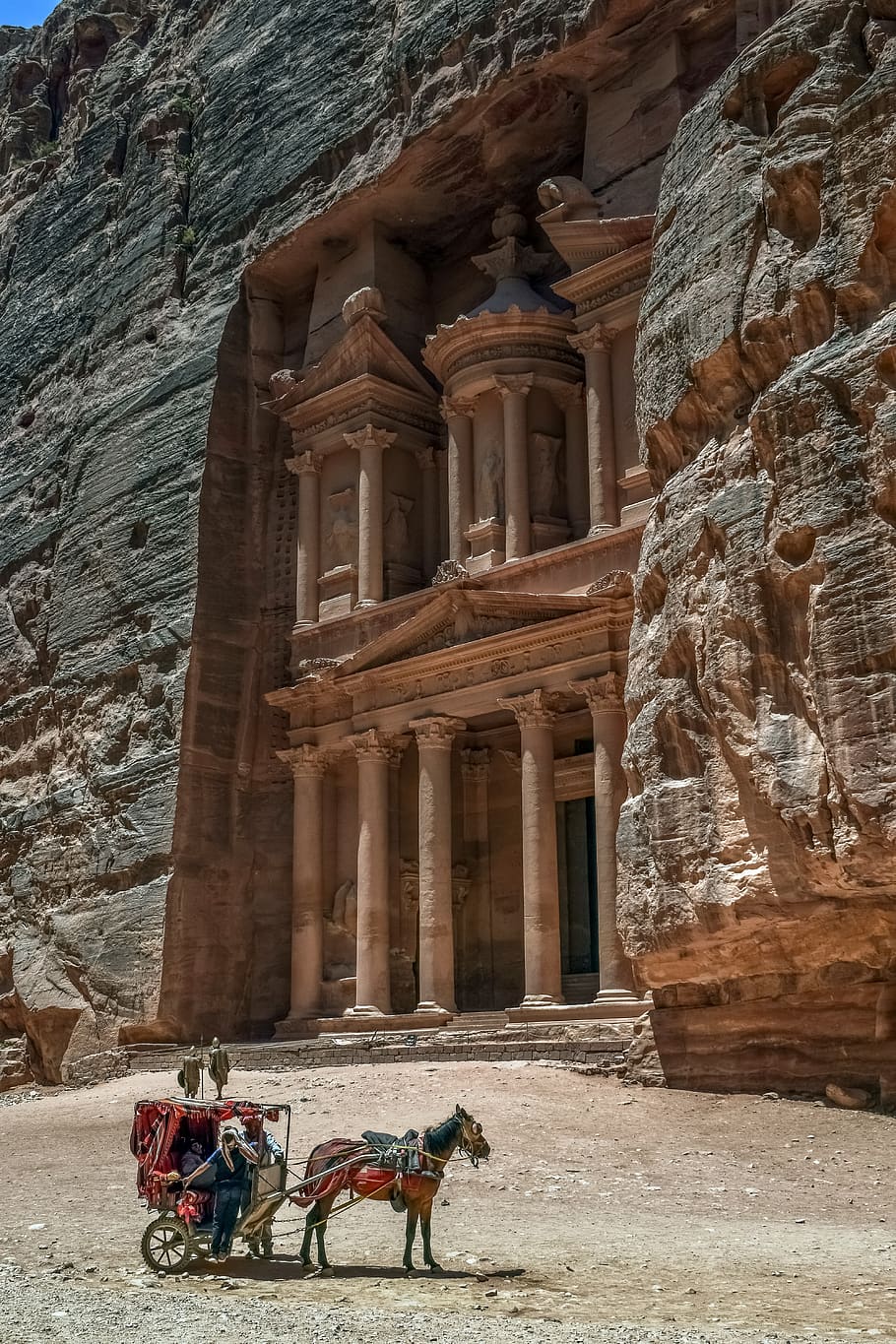 petra, jordan, treasury, ancient, monument, architecture, landmark, desert, tourism, culture