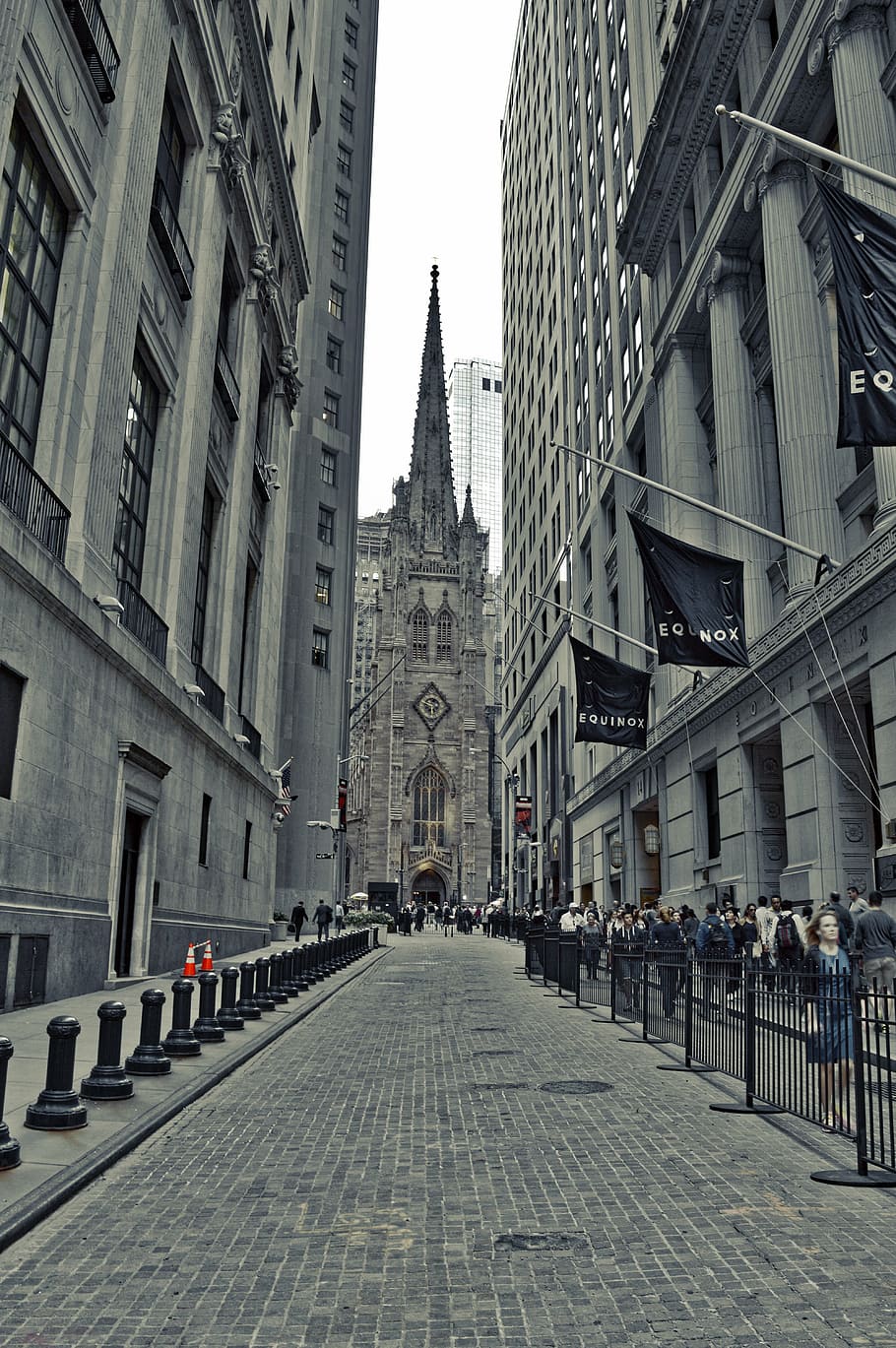 La gente, caminar, lado, carretera, edificio, día, Nueva York, Wall Street, ciudad, Manhattan