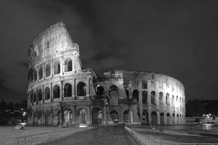 colosseum, rome, italy, colloseum, rome night, black and white, ancient, travel, arena, europe