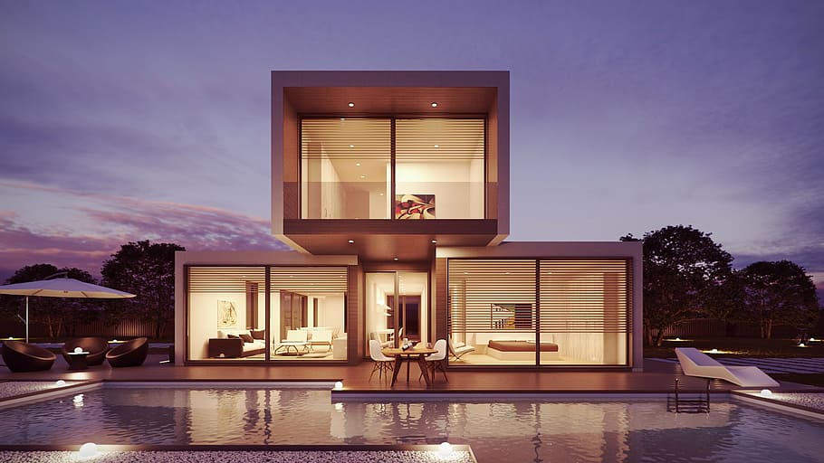 cinza, concreto, casa, parede de vidro, render, gráfico, arquitetura, 3d, 3dsmax, photoshop
