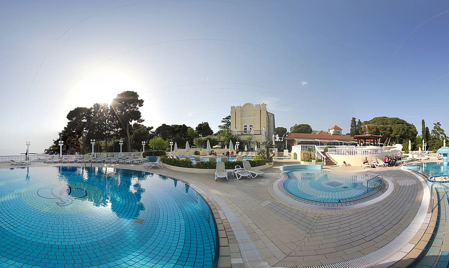 hotel, kolam, Liburan, croatia, rovinj, laut, kesenangan, biru, langit, kolam renang