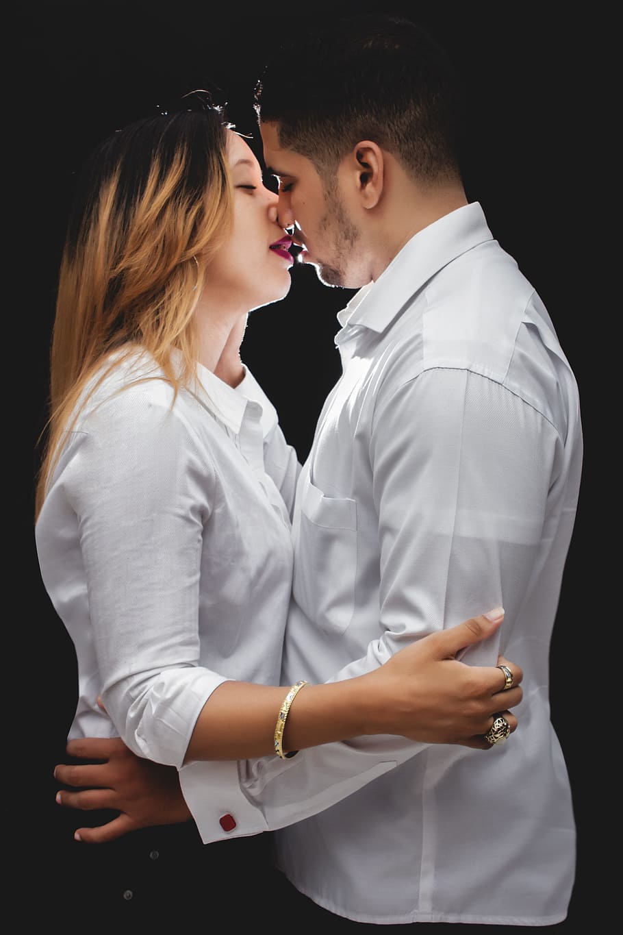 close-up photo, man, woman, Husbands, Kiss, Studio, People, Marry, couple in love, nuptials