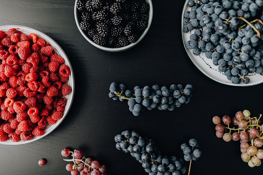 fruits, berries, healthy, eco, vegan, Grapes, blackberries, raspberries, food, food and drink