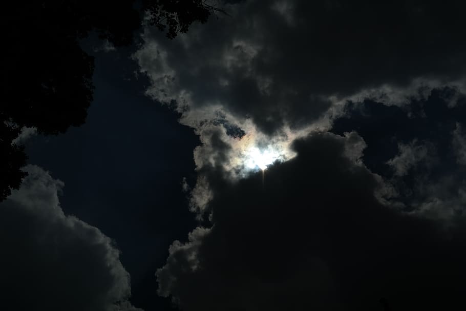 雲の後ろの太陽, 太陽, 雲, 夜, 暗い, 淡い, 闇, 怖い, 不気味な, 神秘的