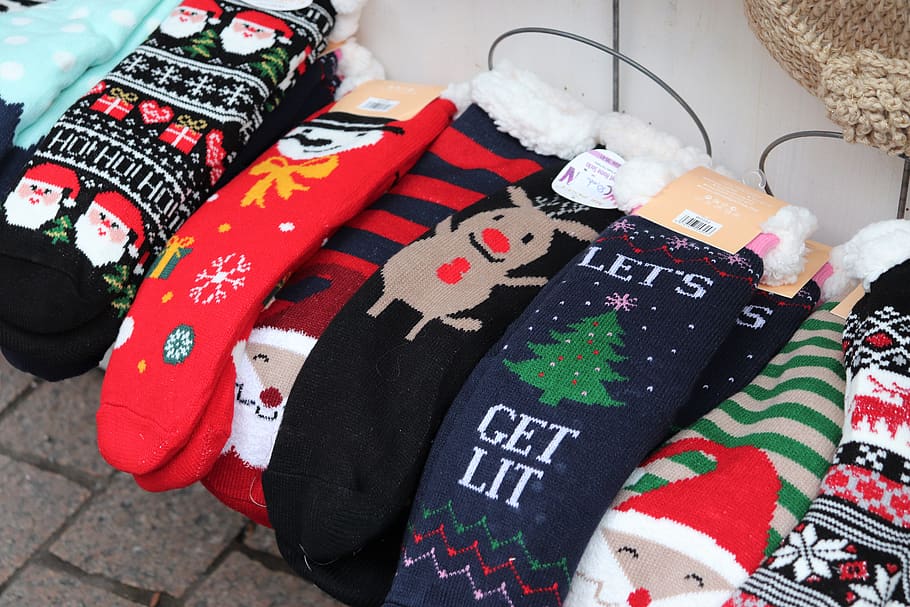 calcetines de invierno, coloridos, regalos de navidad, adviento, diciembre, ropa, textil, navidad, fiesta, regalo