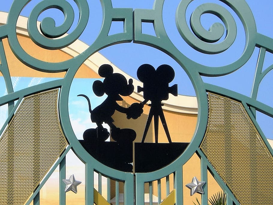 disney, mickey mouse, mouse, film, studio, architecture, built structure, low angle view, day, clear sky