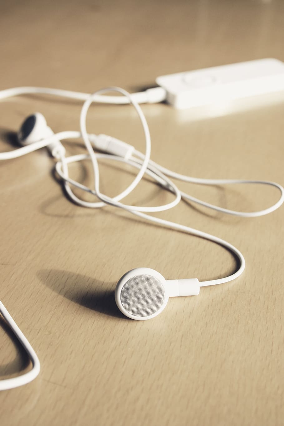 blanco, auriculares, marrón, superficie, ipod, música, escuchar, estéreo, audio, escuchar música