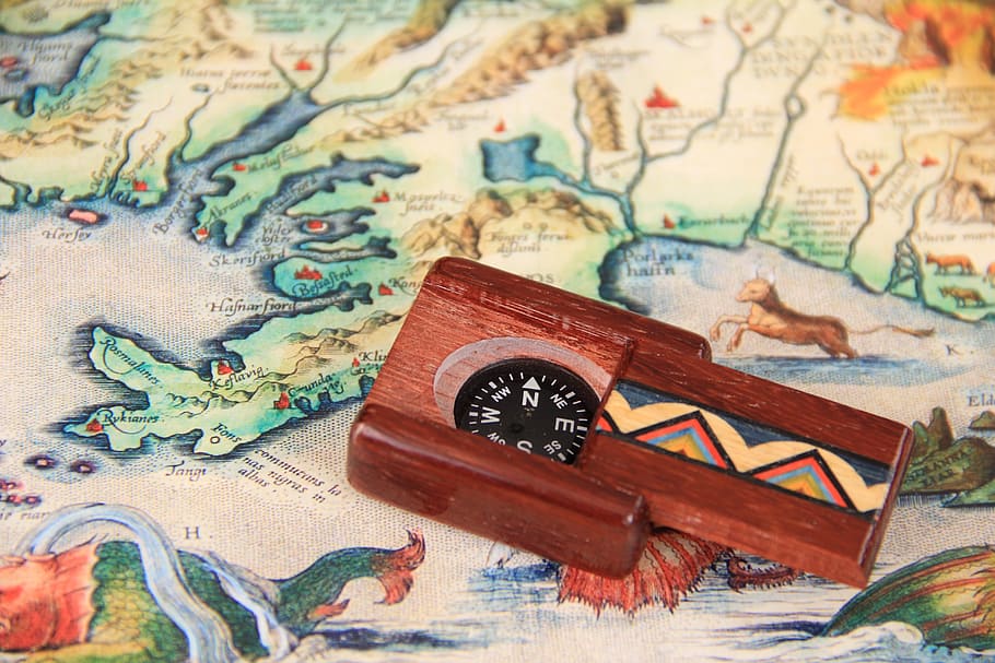square, black, brown, compass, map, show, travel, design, old, wood