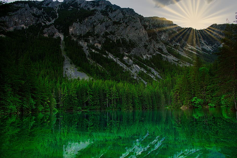 grünersee, austria, nature, lake, mountains, reflection, mirroring, beautiful, home, photography