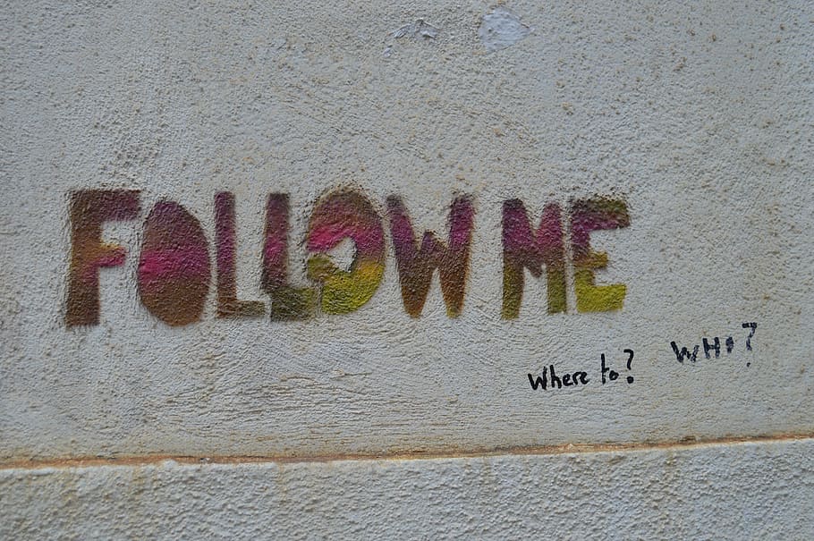 yellow, pink, follow, paint, graffiti, follow me, mural, text, western script, communication