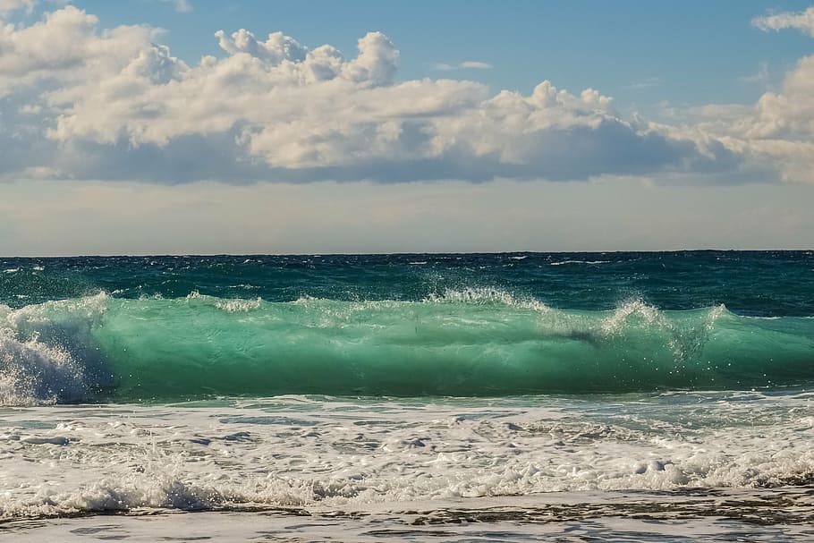 onda, esmagando, mar, costa, natureza, praia, azul, salpico, spray, espuma