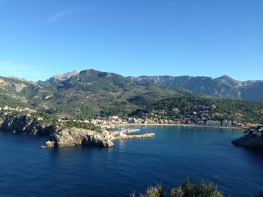 Port De Sóller, Mallorca, Promenade, Laut, biru, gunung, pemandangan, air, tidak ada orang, alam