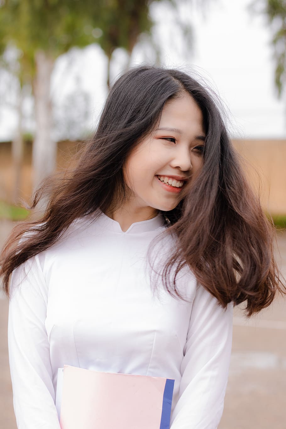 vietnamita, niña vietnamita, maestra, aodai, cabello largo, cabello, peinado, una persona, adulto joven, sonriente