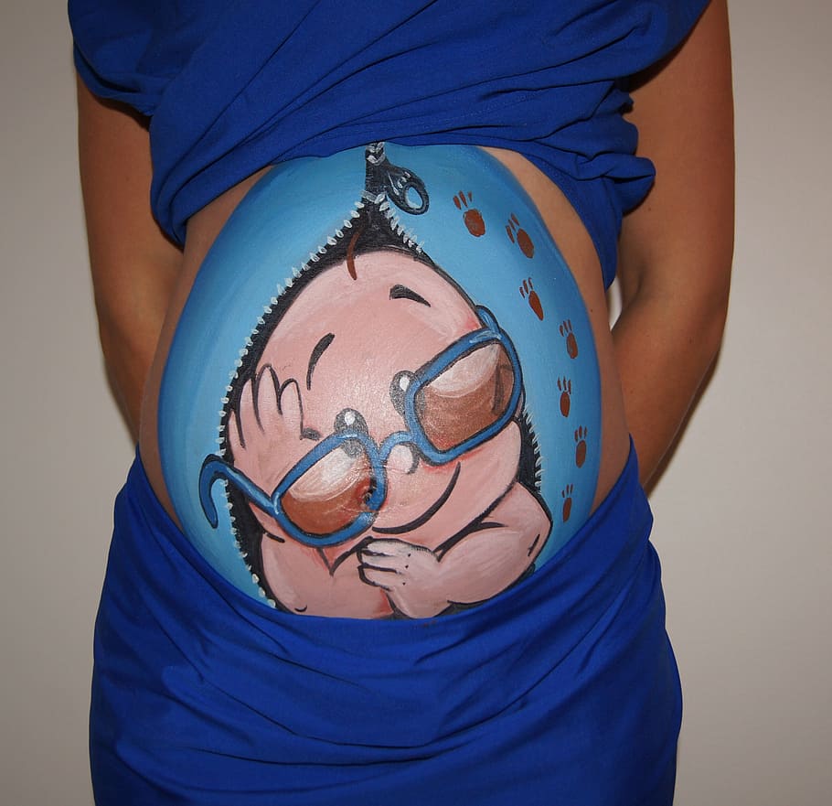 women, blue, crop, top, bottoms, bellypaint, belly painting, pregnant, baby, zipper