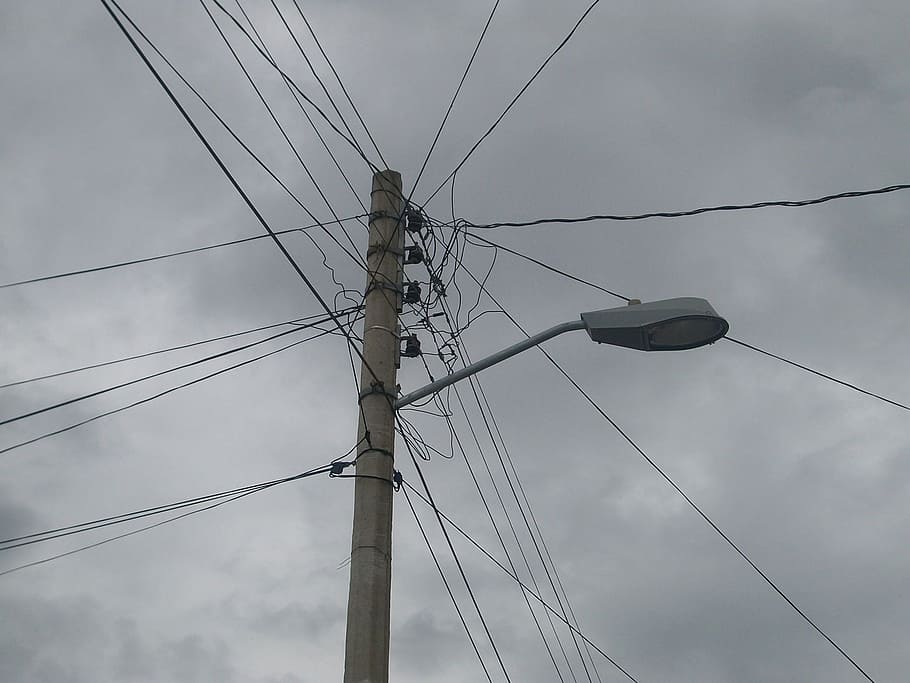 pole, lamp, light, cables, electricity, street, electric, post, outdoor, lamppost