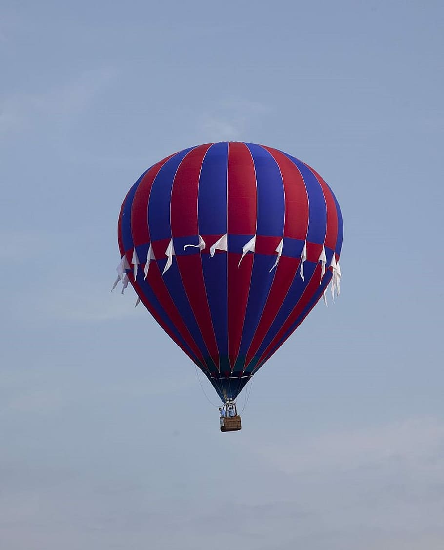 Balão de ar quente, flutuante, colorido, viagens, cesta, voar, voo, ascensão, meio do ar, aventura