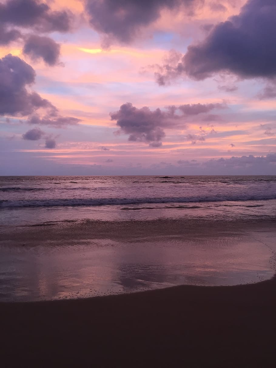 sunset, beach, sea, evening sky, afterglow, abendstimmung, by the sea, most beach, clouds, sky