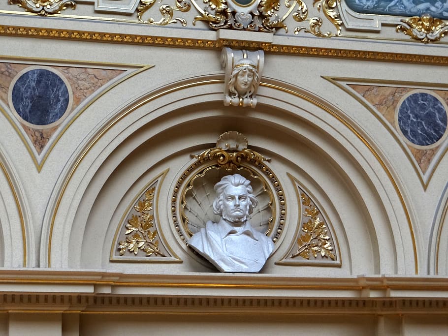 la ópera de lviv, el interior de la, el busto de adam mickiewicz, busto, poeta, la decoración, arquitectura, decoración del hogar, el arte del interior, respeto