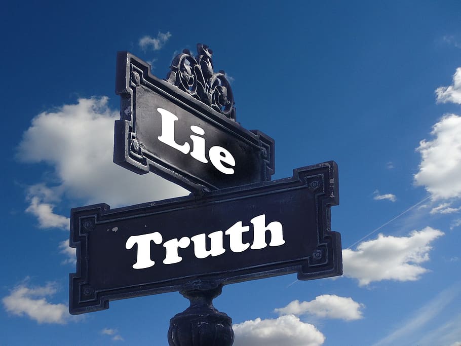 black, white, lie, truth signage, daytime, truth, street sign, contrast, contrary, note