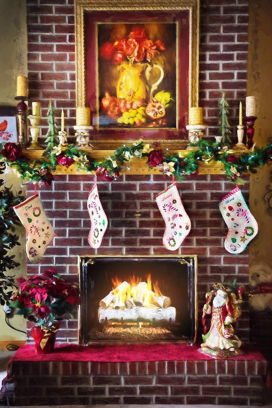 クリスマスストッキング, ハング, 暖炉, クリスマス暖炉, 暖炉の火, クリスマス, 火, 家, 冬, 暖かい