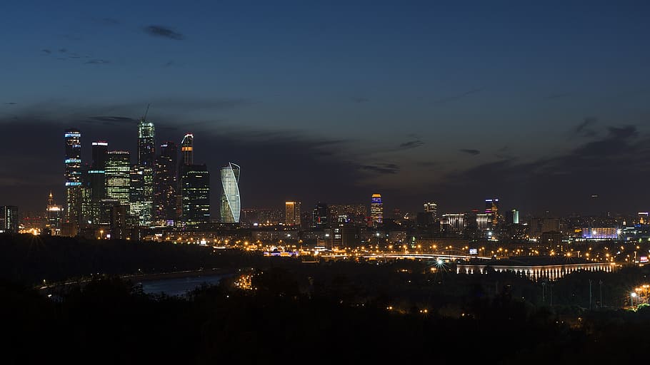 moscow, night, city, night city, night lights, night moscow, russia, city ​​lights, evening, the moscow river