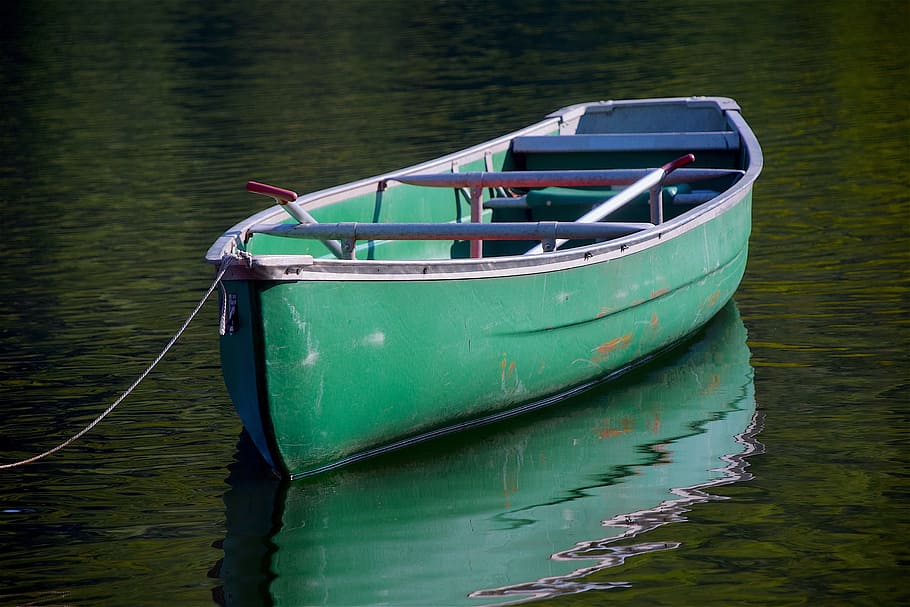 green, gray, Canoe, lake, water, nature, outdoors, summer, boat, nautical vessel
