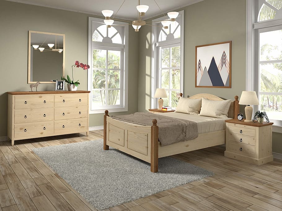 beige, dresser, window, furniture, bed, domestic room, home interior, indoors, living room, home showcase interior
