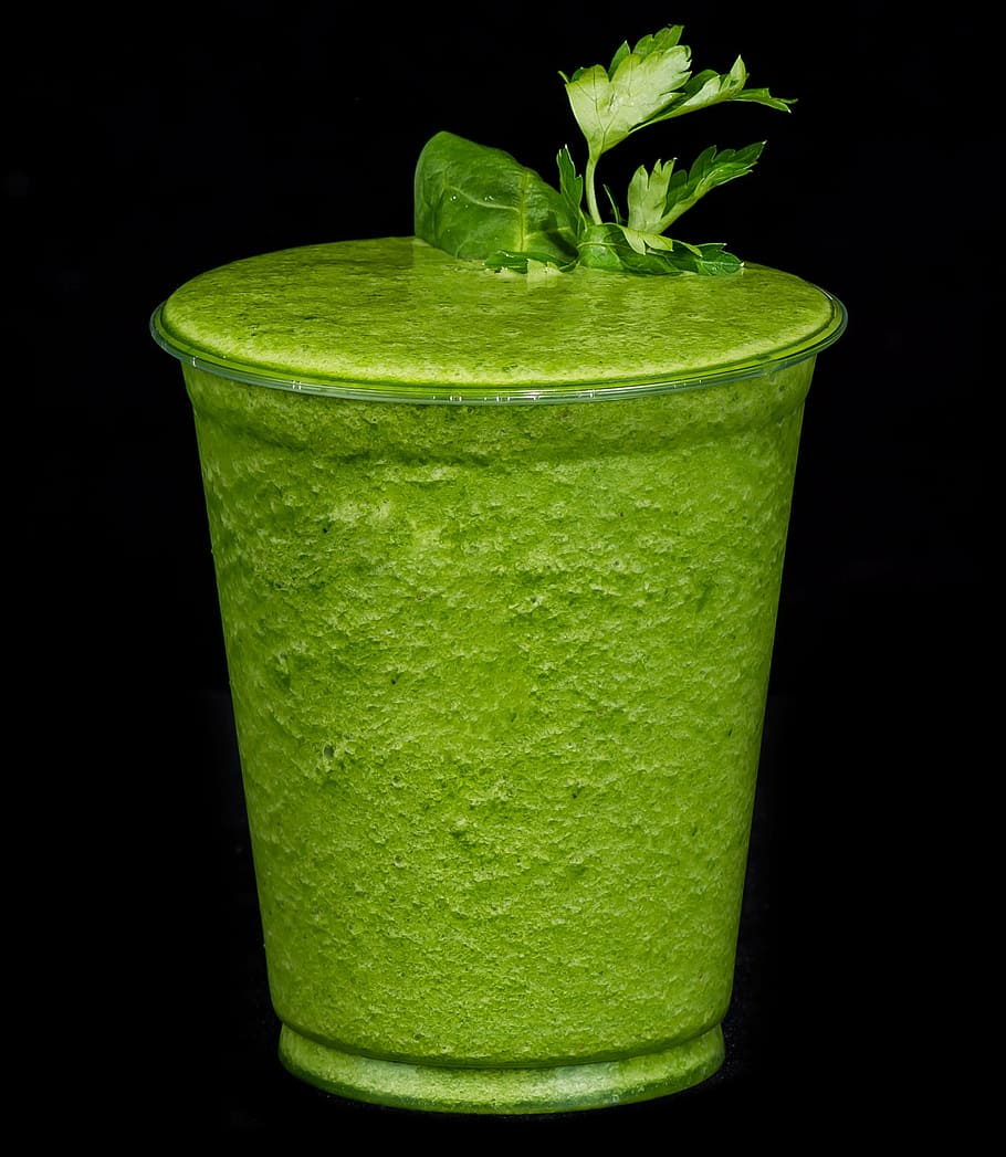 photographed, clear, cup, green, liquid, smoothie drink, parsley, kiwi, spinach, beverage