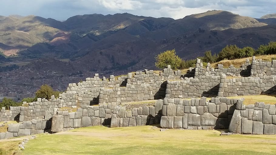 gray, stone, piled, walls, mountains, daytime, Peru, Sacsayhuaman, Sacred, Scenic