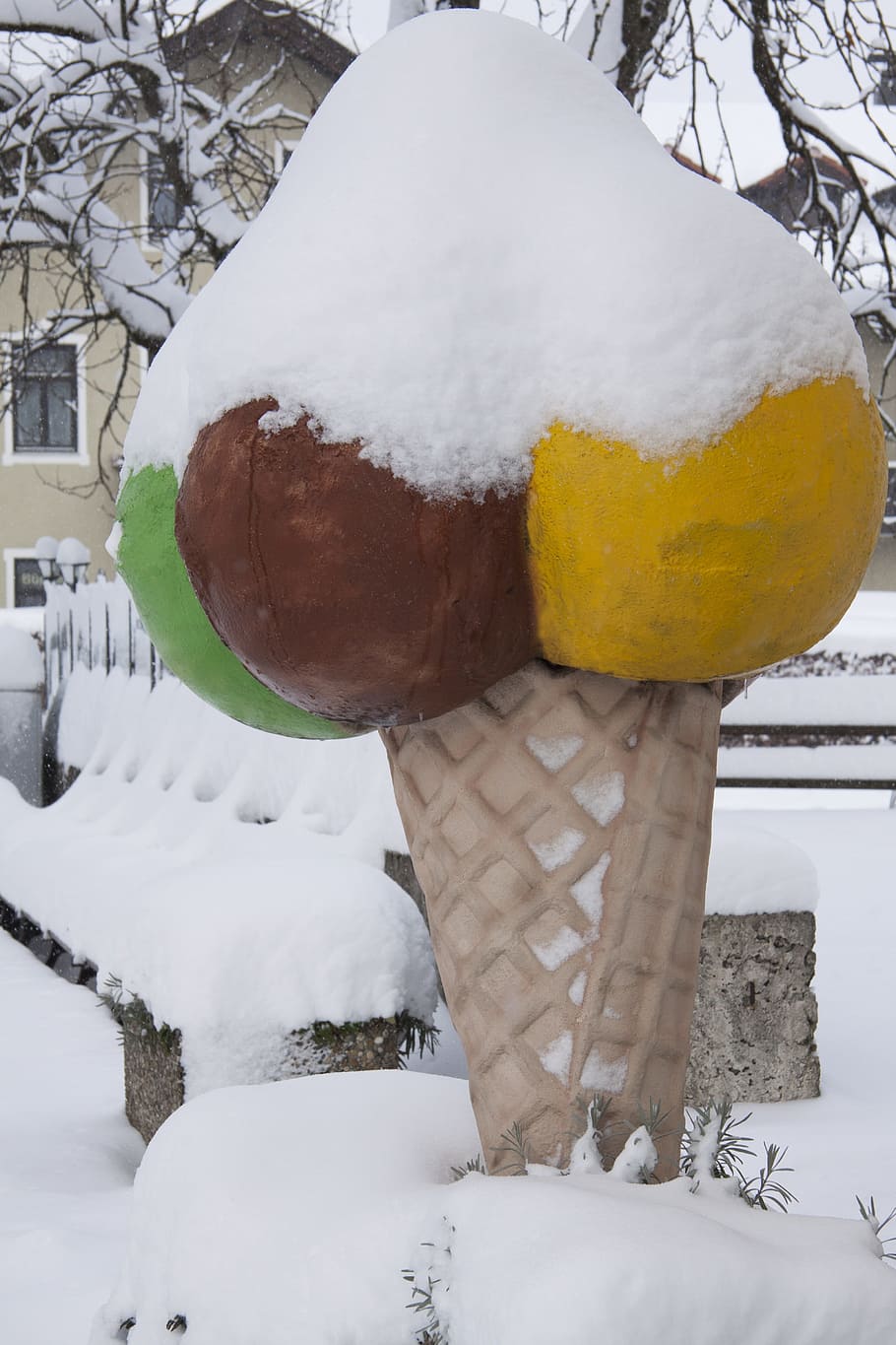 winter, snow, frost, winter blast, ice, ice cream parlour, advertising, ice cream cone, ice age, cold temperature