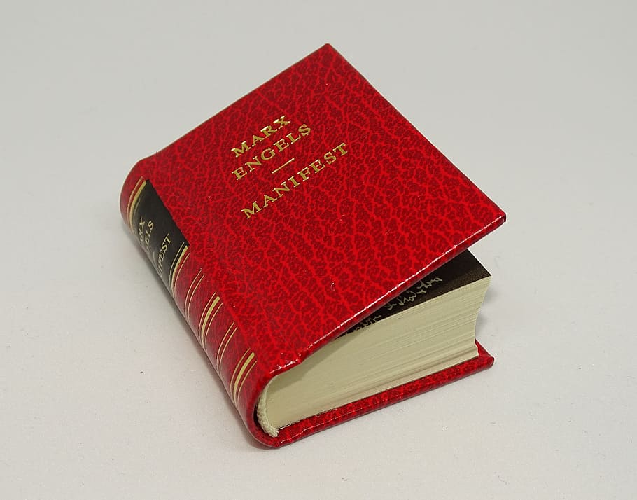book, manifest, karl marx, friedrich engels, mini book, politically, policy, communism, cut out, red