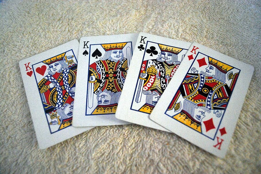 quatro, pá, clubes, reis de diamante, jogar, tapete, Reis, Cartões, Cartão, Jogando