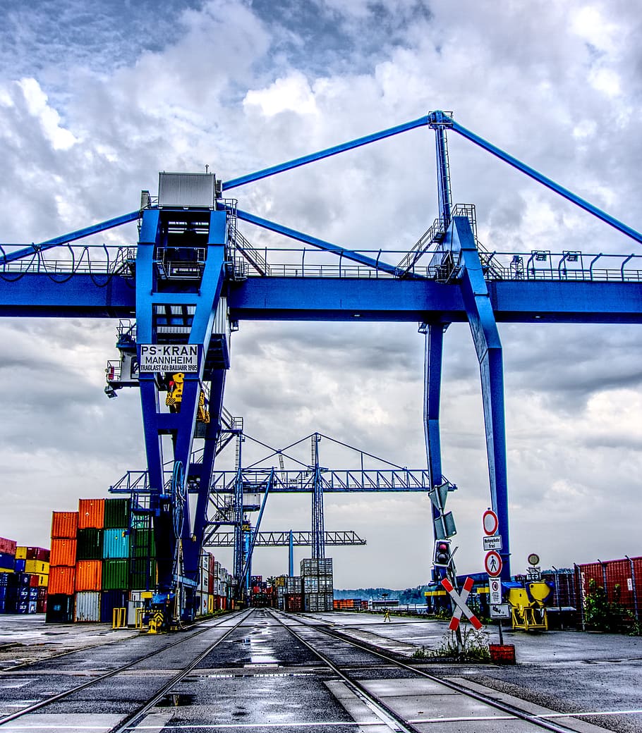 kontainer, pelabuhan, memuat, ditumpuk, terminal kontainer, penanganan kontainer, memuat derek, derek, kargo, hub pemasaran