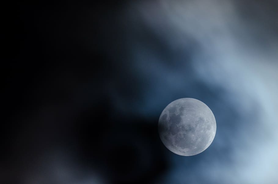 foto bulan purnama, abu-abu, hitam, langit, penuh, bulan, awan, malam, putaran, lingkaran