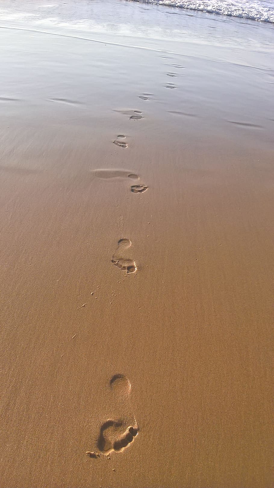 footstep, beach, sea, sand, water, land, nature, beauty in nature, footprint, high angle view