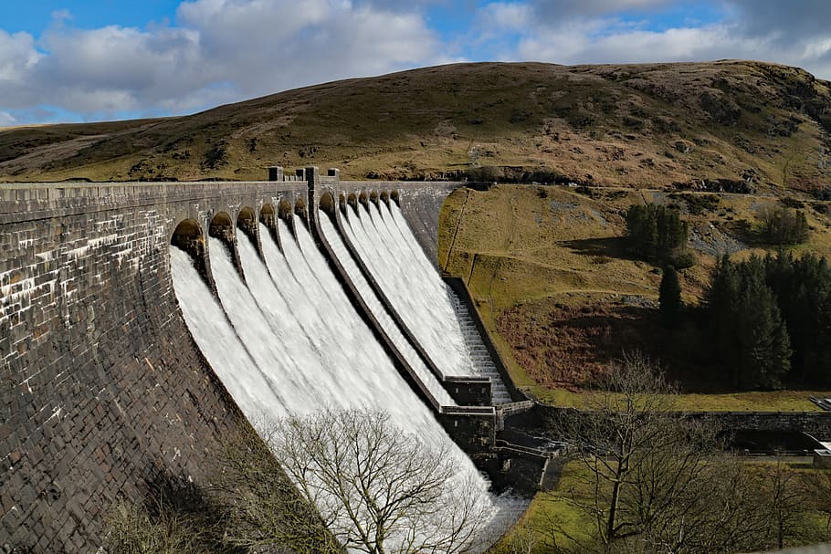 claerwen, elan valley, wales, water, dam, reservoir, mountain, high, landscape, hydroelectric power