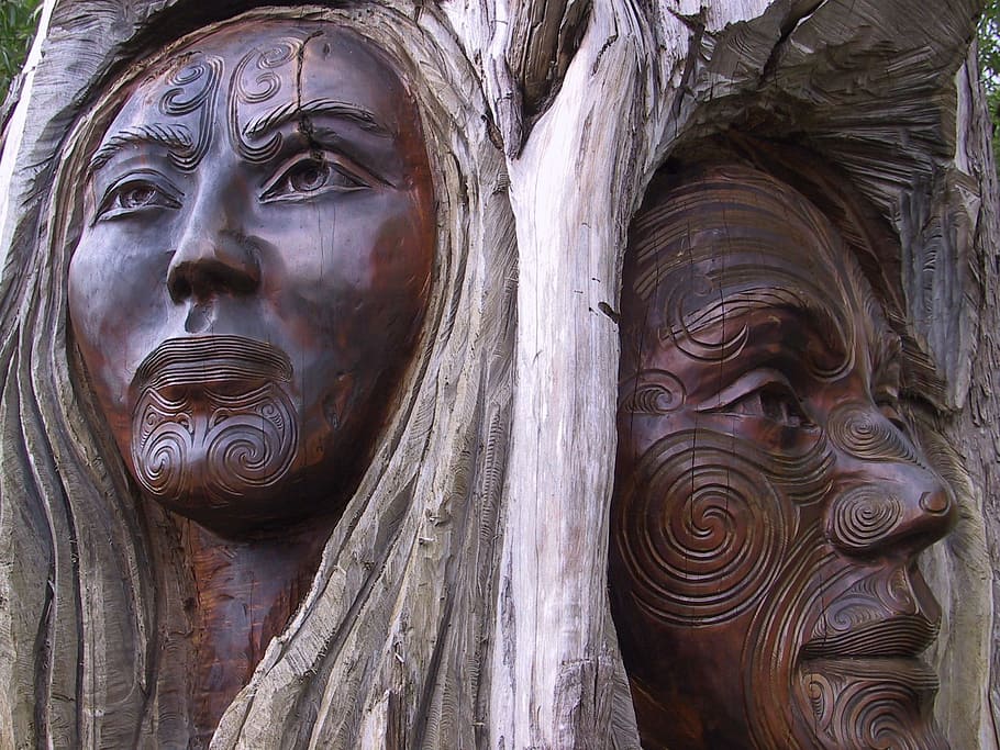 two, carving, hawaiian people tribe, Hawaiian people, tribe, wood, man, woman, pair, old