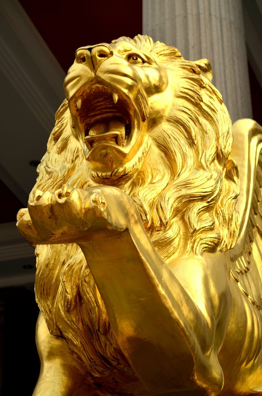 animals, golden lion, lion, gold, statue, art, sculpture, king jungle, art and craft, representation