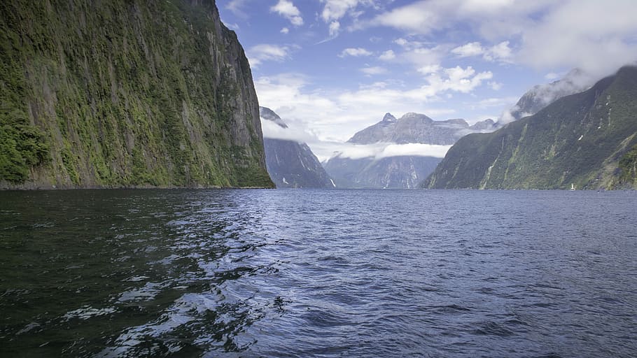 calm, body, water, Milford Sound, New Zealand, New Zealand, South Island, milford sound, new zealand, south island, blue, cloud