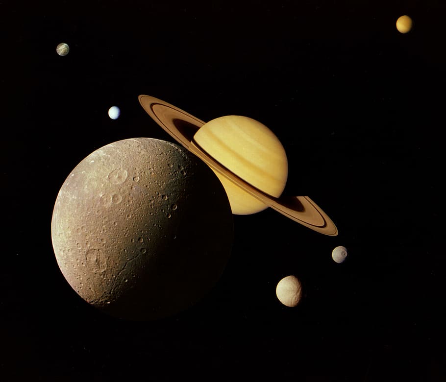 lunas, Saturno, astrofotografía, foto, dominio público, sistema solar, espacio, universo, comida, primer plano
