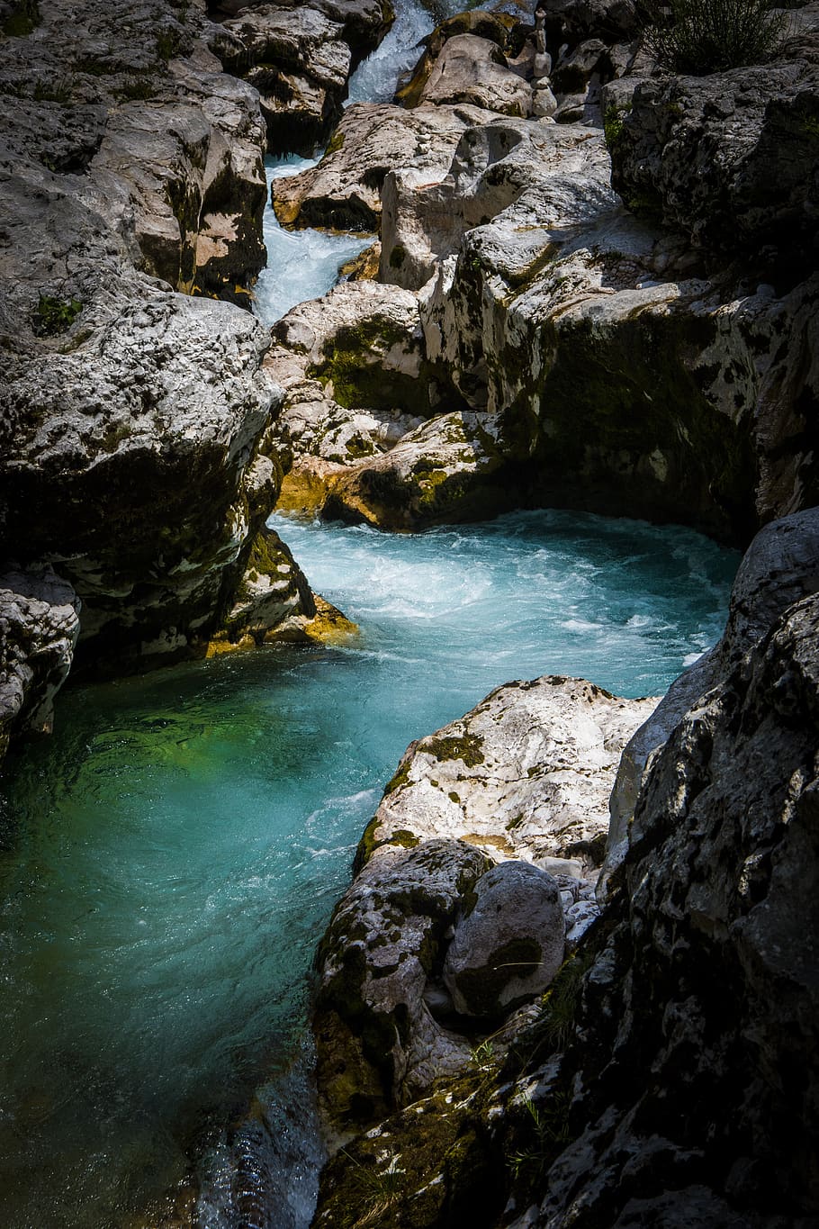 river, water, nature, outdoor, canyon, summer, rock, slovenia, europe, soča