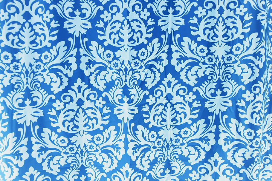branco, azul, têxtil, textura, tecido, padrão, planos de fundo, florais Padrão, sem costura, decoração