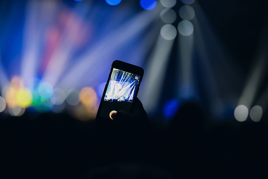 pessoa, usa a, câmera, multidão, móvel, smartphone, evento de festa de concerto de música, concerto de música, festa de concerto, evento