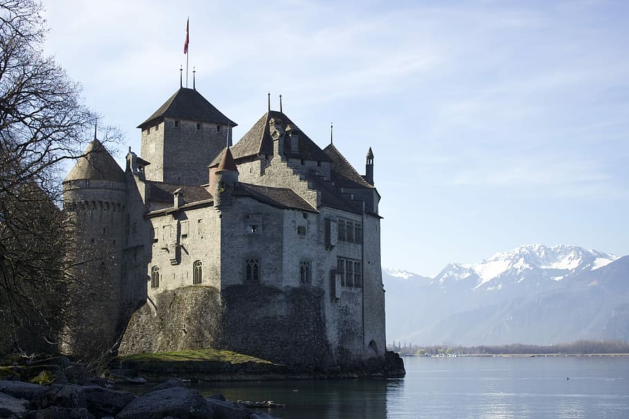 Kastil, Montreux, Swiss, Danau, chillon, perjalanan, eropa, geneva, abad pertengahan, air