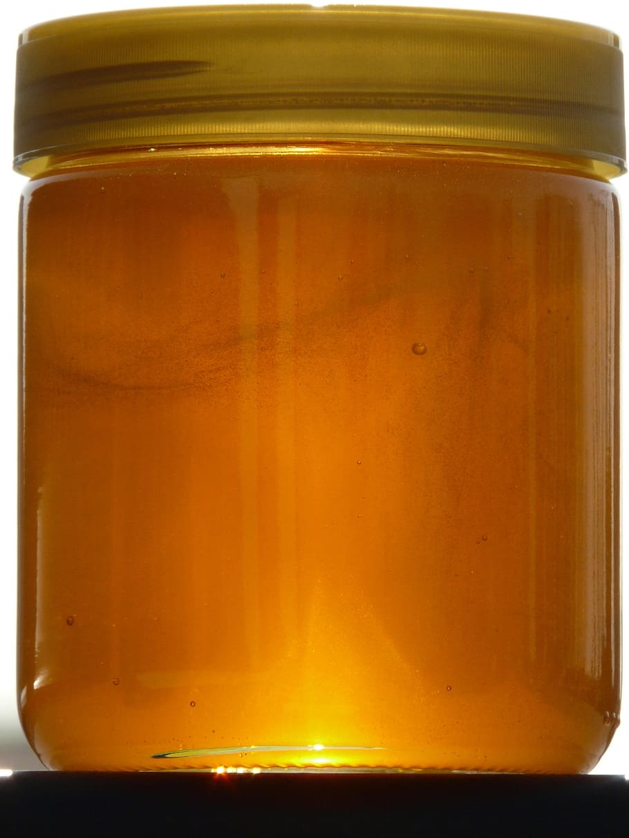 透明, ガラスの蜂蜜の瓶, 茶色, 蓋, 蜂蜜, 蜂蜜の瓶, 甘い, 食べ物, 朝食, クローズアップ