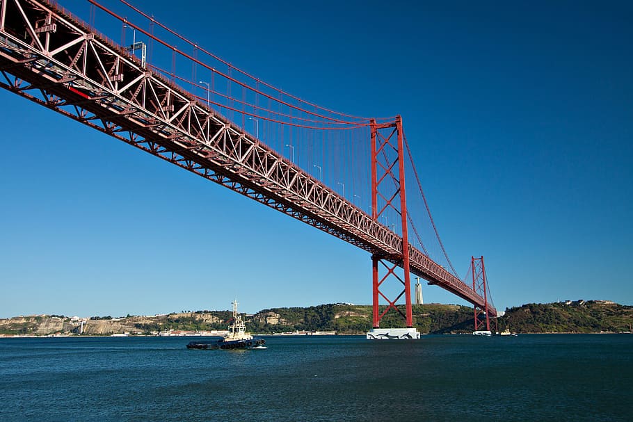 wide-angle shot, Wide-angle, shot, Lisbon, Portugal, architecture, bridge, bridge - Man Made Structure, famous Place, uSA