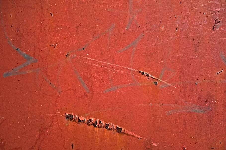 metal, steel, wall, plate, rust, rusted, paint, flaking, scratch, red lead