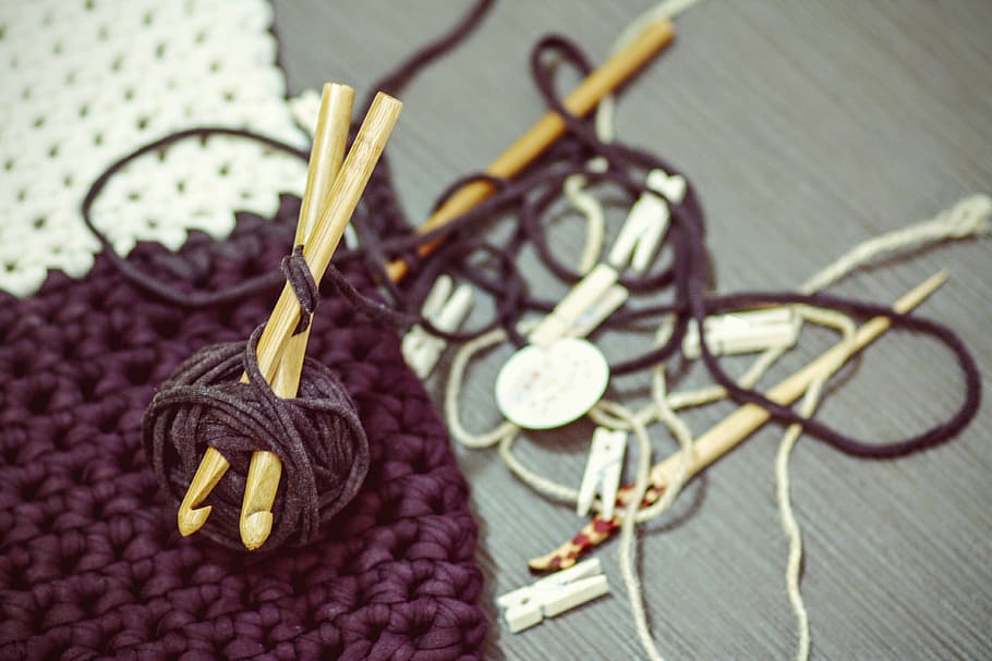 close-up photo, knitting, kit, Crocheting, Yarn, Diy, hand made, thread, hobby, hook
