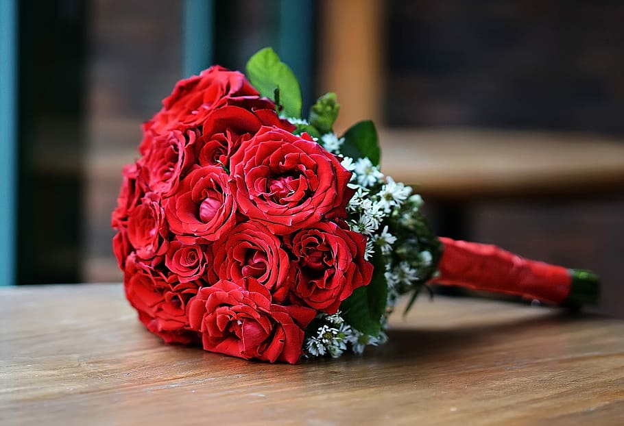 Red Roses, Romantic, Love, Love, Flower, romantic, love, flower, bouquet, red, rose - flower, table